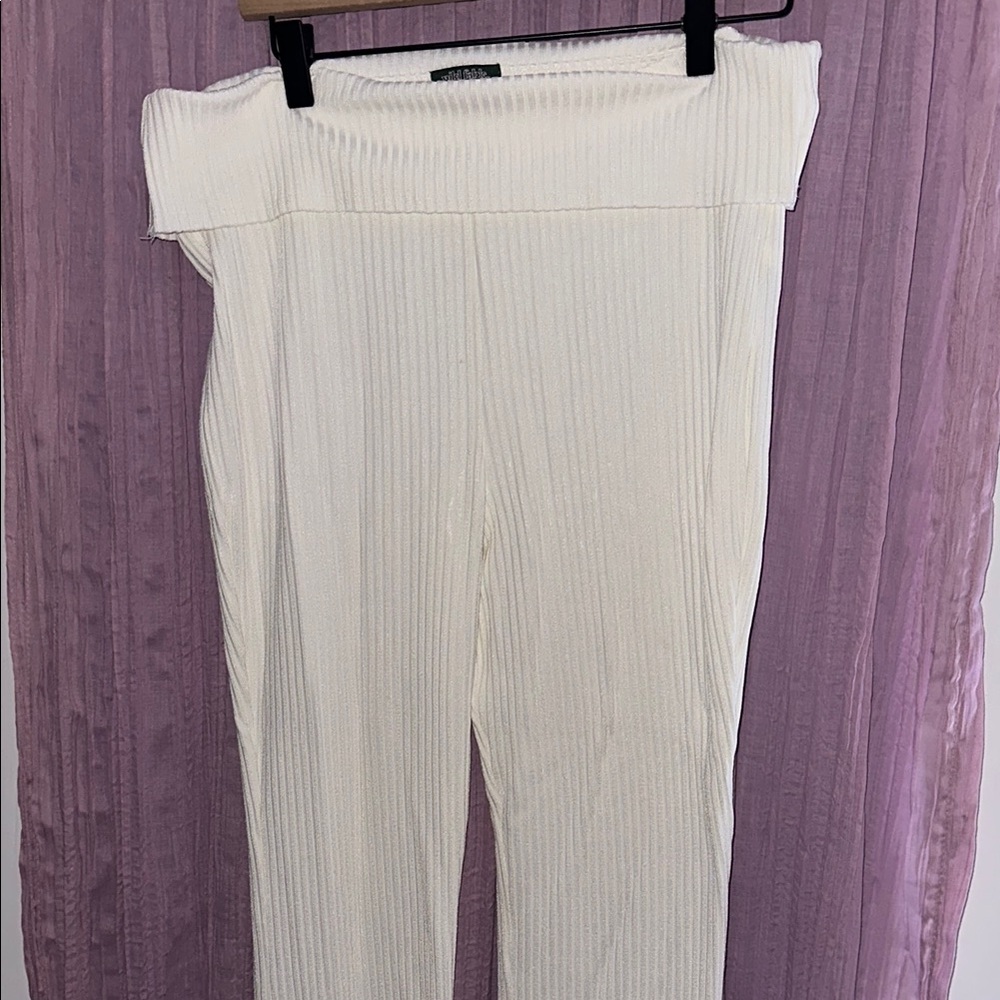 Elegant White Ribbed Women's Pants